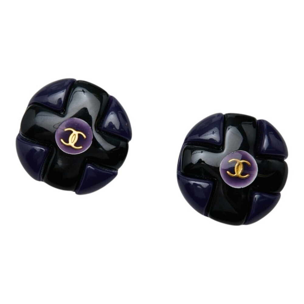 CHANEL Authentic Vintage Black Logo Earrings